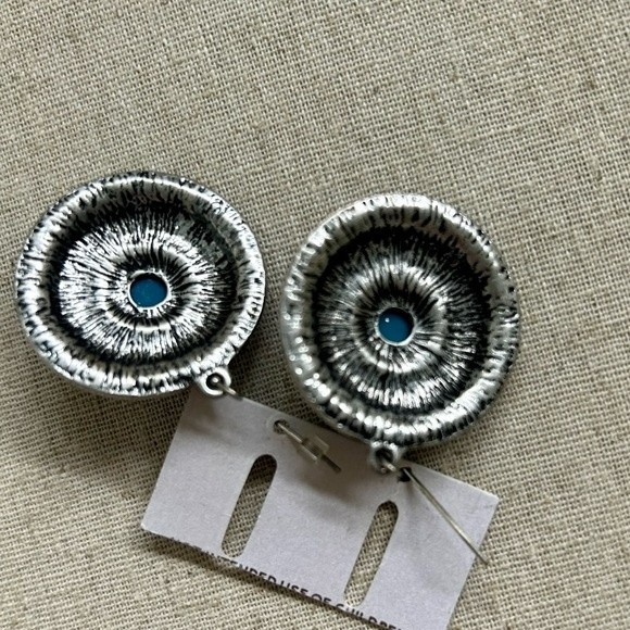 Turquoise and white topaz dangle round earrings - Picture 4 of 6